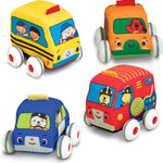 Melissa & Doug K's Kids 4-Piece Soft Toy Car and Truck Set with Removable Wheels for Learning and Development for Babies and Toddlers