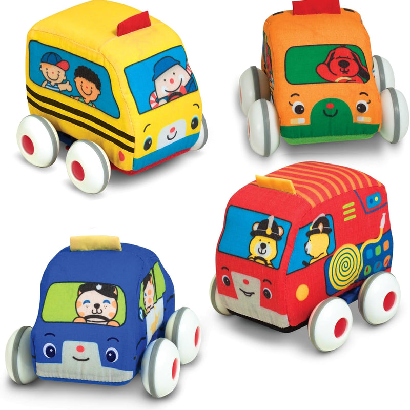 Melissa & Doug K's Kids 4-Piece Soft Toy Car and Truck Set with Removable Wheels for Learning and Development for Babies and Toddlers