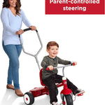 Radio Flyer Deluxe Steer & Stroll Trike, Red, for Kids 2-5, 2-in-1 Parent Steer Tricycle