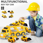 Veslier 5 in 1 Construction Truck Toy with 6 Mini Cars for Kids 3 4 5 6 Years Old