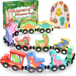 Zeoddler 11-Piece Magnetic Wooden Animals Train Set for Toddlers, Montessori Toys with Natural Wood and Double-Sided Printing