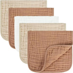 MIGIOL Baby Burp Cloths 100% Cotton Newborn Muslin Burp Cloths 10x20 inches Baby Essentials Pink & Coffee 5-Pack