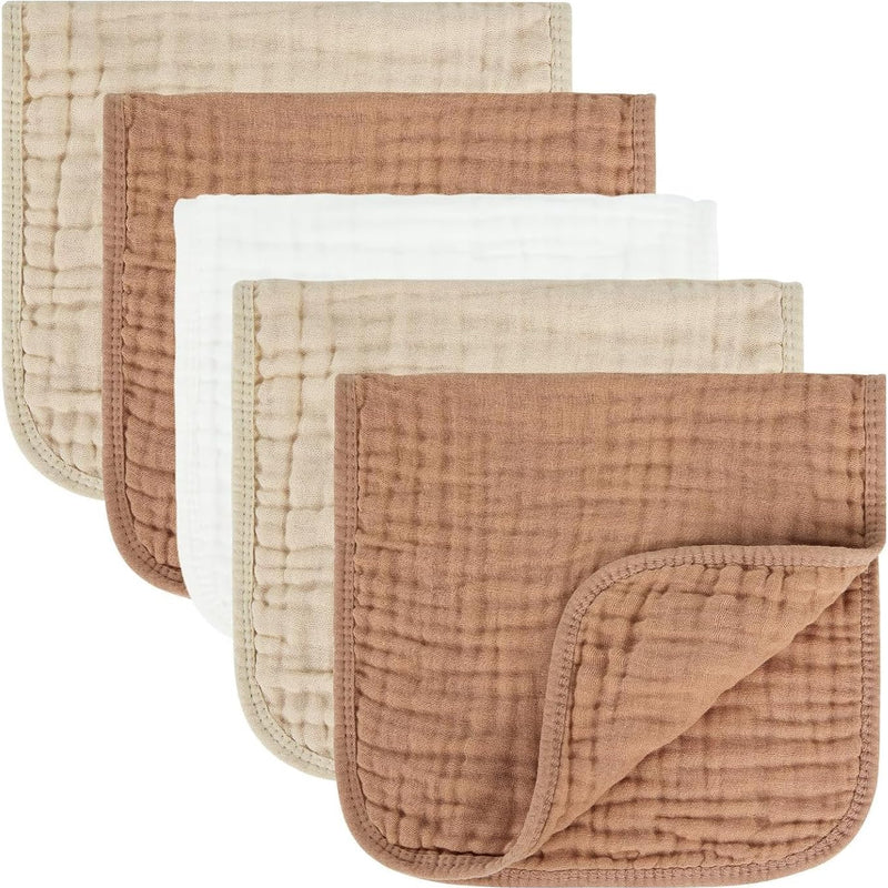 MIGIOL Baby Burp Cloths 100% Cotton Newborn Muslin Burp Cloths 10x20 inches Baby Essentials Pink & Coffee 5-Pack