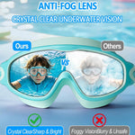 Swim Goggles for Kids 3-15 with Earplugs Large Frame Anti-Fog/UV Swimming Goggles for Boys Girls Toddler 2PCS