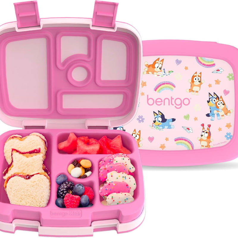 Bentgo + BLUEY Kids Prints Leak-Proof, 5-Compartment Bento-Style Kids Lunch Box - Ideal Portions for Ages 3-7, Durable, Drop-Proof, Dishwasher Safe, & PFAS & BPA-Free Materials (Hearts & Crafts)