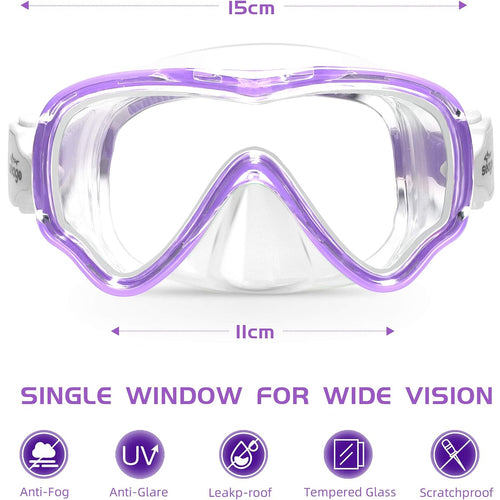 Seago Kids Swim Goggles Snorkel Diving Mask for Youth(5-15), Anti-Fog 180° Clear View