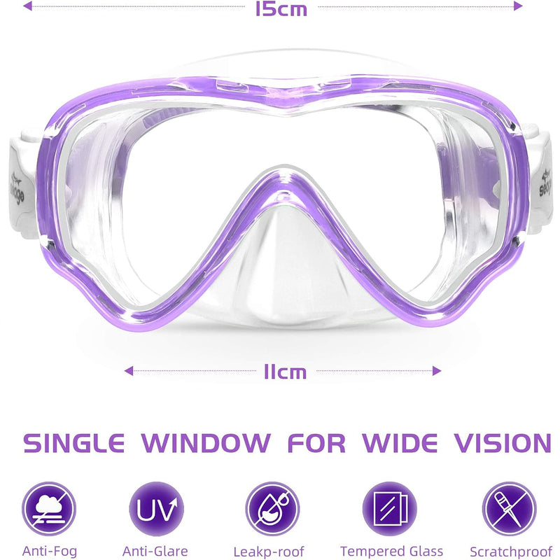 Seago Kids Swim Goggles Snorkel Diving Mask for Youth(5-15), Anti-Fog 180° Clear View