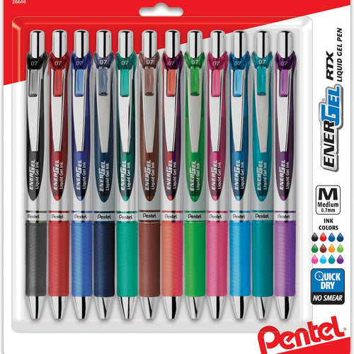 Pentel EnerGel RTX Retractable Liquid Gel Pens, (0.7mm), Assorted Colors, Ultimate Writing Pens, Best Writing Pens for Office, School and Journaling, Pack of 12