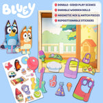 Horizon Group USA Bluey Magnetic Wooden Playhouse, 18 Piece Activity Set, Includes 2 Wooden Dolls House, Great Toys for Kids, Fun Birthday Party Activity, House Playset
