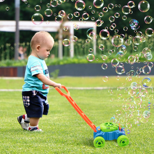 Lydaz Bubble Lawn Mower for Toddlers 18" Push Mower with Realistic Sounds and Bubble Maker for Indoor and Outdoor Play