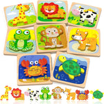 Benresive Wooden Toddler Puzzles, 6pcs Animal Montessori Toys for 1-3 Year Olds