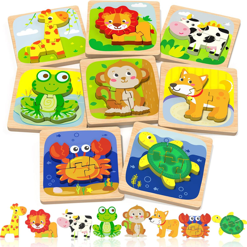 Benresive Wooden Toddler Puzzles, 6pcs Animal Montessori Toys for 1-3 Year Olds