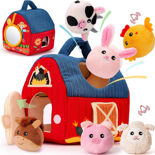 hahaland Surprise Barn Stuffed Farm Animals Montessori Toy for 6 Month Old Babies