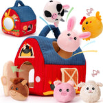 hahaland Surprise Barn Stuffed Farm Animals Montessori Toy for 6 Month Old Babies