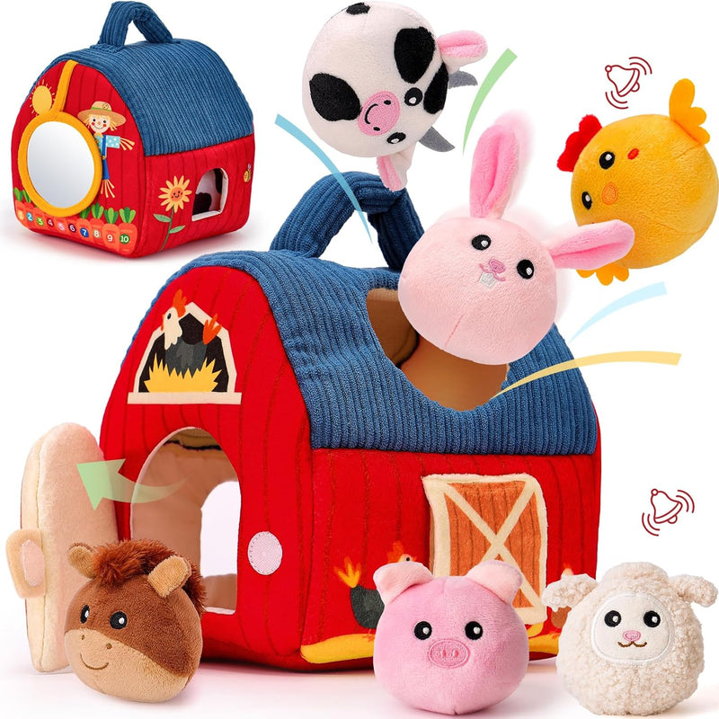 hahaland Surprise Barn Stuffed Farm Animals Montessori Toy for 6 Month Old Babies