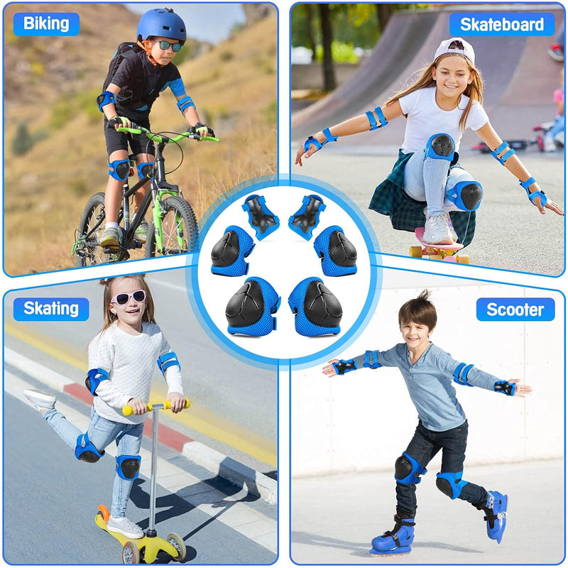 Wemfg kids protective gear set for 3-14 years toddlers with knee, elbow pads and wrist guards for skating, cycling and rollerblading