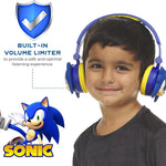 Sonic The Hedgehog kids' wireless Bluetooth headphones with safe volume, adjustable headband, and rechargeable battery