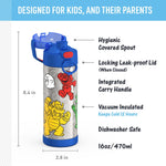THERMOS FUNTAINER Water Bottle with Spout, 16oz, Mario | Kids Stainless Steel Insulated Water Bottle, Keeps Drinks Cold Longer for School & Play, BPA-Free