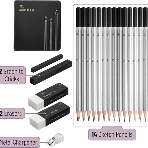 Mr. Pen- Drawing Sketching Pencil Set, 19 pcs, Graphite Pencils (10B-6H) | Graphite Sticks, Erasers, Metal Sharpener, for Drawing, Sketching, Shading & Art Projects