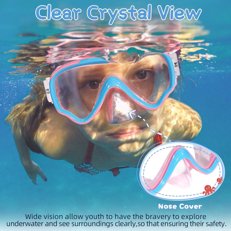 Water Space Kids Swimming Goggles Swim Mask with Nose Cover for Kids Youth 3-15, Anti-Shattered Lens UV Protection No-leak