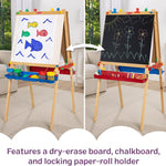 melissa & doug deluxe wooden art easel for kids with dry-erase board chalkboard & drawing paper roller folding double-sided toddler easel