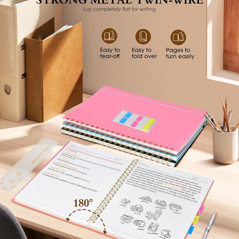 Spiral Notebook Journal 8.5” x 11”, A4 Large Pink Notebooks for Women Men, College Ruled Lined Journal, 100 GSM Paper, Plastic Hardcover Spiral Bound Journals for Work School Note Taking Business