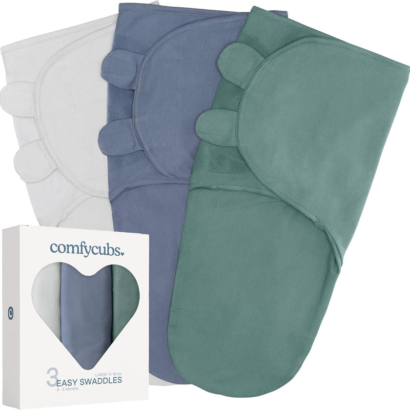 Comfy Cubs Easy Swaddle Blanket, 3 Pk S Velcro Swaddle Blush Mauve Mulberry | 100% Cotton Newborn Wrap for 0-3 Months Infants, with Adjustable Velcro, Breathable and Durable Sleep Sack for Babies