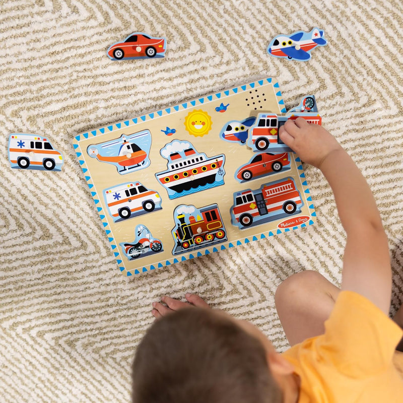 Melissa & Doug Wooden 8-Piece Vehicle Sound Puzzle for Toddlers and Kids Ages 2+