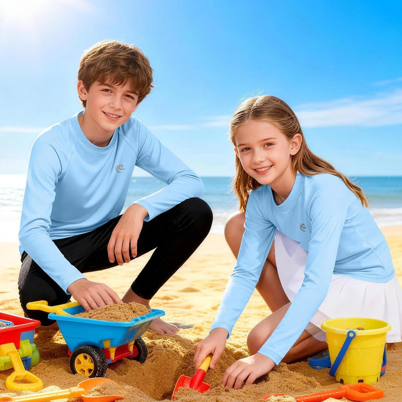 Boys UPF 50+ Swim Shirt Long Sleeve, 1 or 2 Pack UV Sun Protection Rash Guard, Youth Kids SPF Water Shirts for Beach Surf