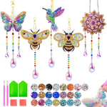5Pcs Diamond art Kits for Kids/Adults, Crafts for Kids Ages 8-12, DIY Diamond Painting art Wind Chimes Crystal Window Suncatcher Craft, Birthday Gifts for 7 8 9 10 11 Year Old Girls, Home Garden Decor