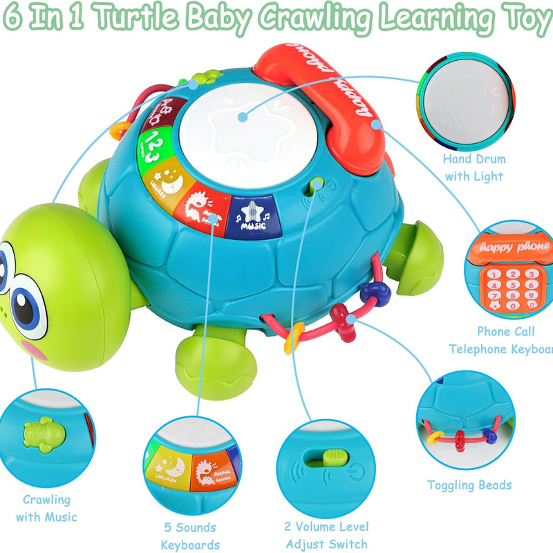 KWYZ Musical Turtle Crawling Toy - Light & Sound Baby Tummy Time Toys for 6-18 Months