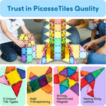 PicassoTiles 100 Piece Set Clear Magnetic 3D Blocks for Kids Creativity Building Playboards Educational