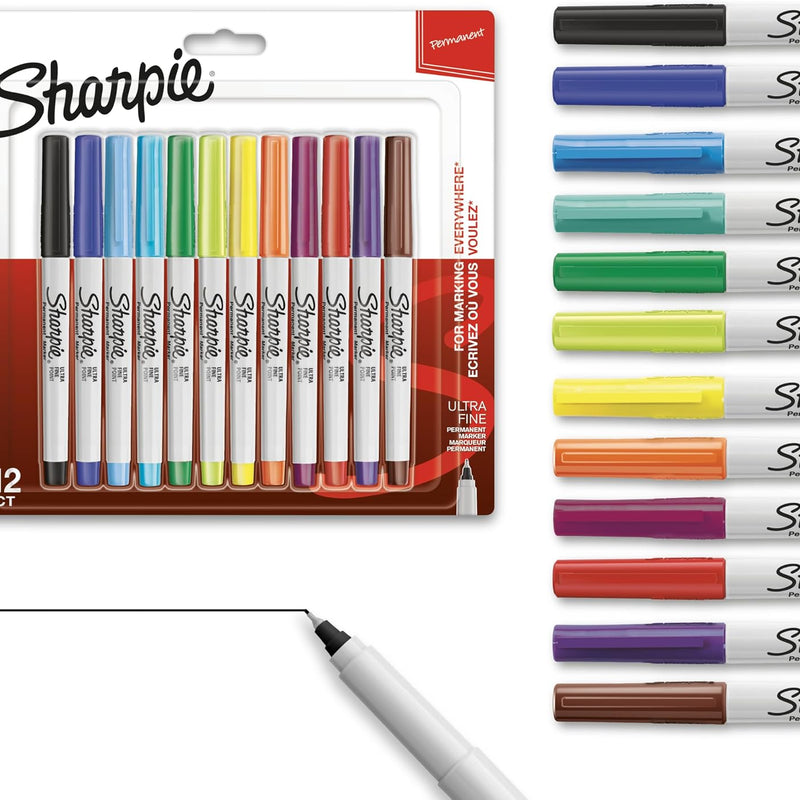 Sharpie Permanent Markers, Ultra Fine Tip, Black, 12 Count - Quick Drying, Fade Resistant