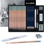 KALOUR 18-Piece Professional Sketch Pencil Set - Includes 5H to 14B Pencils, Vinyl Eraser, Kneaded Eraser,Sharpener and Paper Blending Stump - Ideal for Artists and Beginners