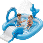QPAU Elephant Kids Pool with Slide and Sprinkler, Inflatable Play Center with 4 Rings, 72 × 64 × 37 in, Fast Inflation Kiddie Pool for Garden & Backyard, Birthday Gift for Ages 1+ (Pink)