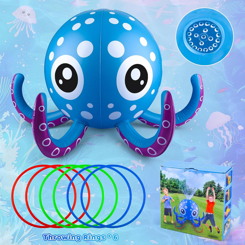 Sprinkler for Kids Inflatable Octopus Water Toys with 6 Rings, Summer Outdoor Toys Backyard Water Spray Sprinkler Fun Pool Toys for 3 4 5 6 Years and Up Boys Girls Gifts