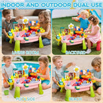 Ploomi 2026 Upgraded Water Table for Toddlers 1-3 - Outdoor Toys for Kids Ages 4-8 with Pump, Summer Outside Sensory Activity Pool Toys, Kitchen Play Sink Toy with Running Water, Fishing Toy, Pink