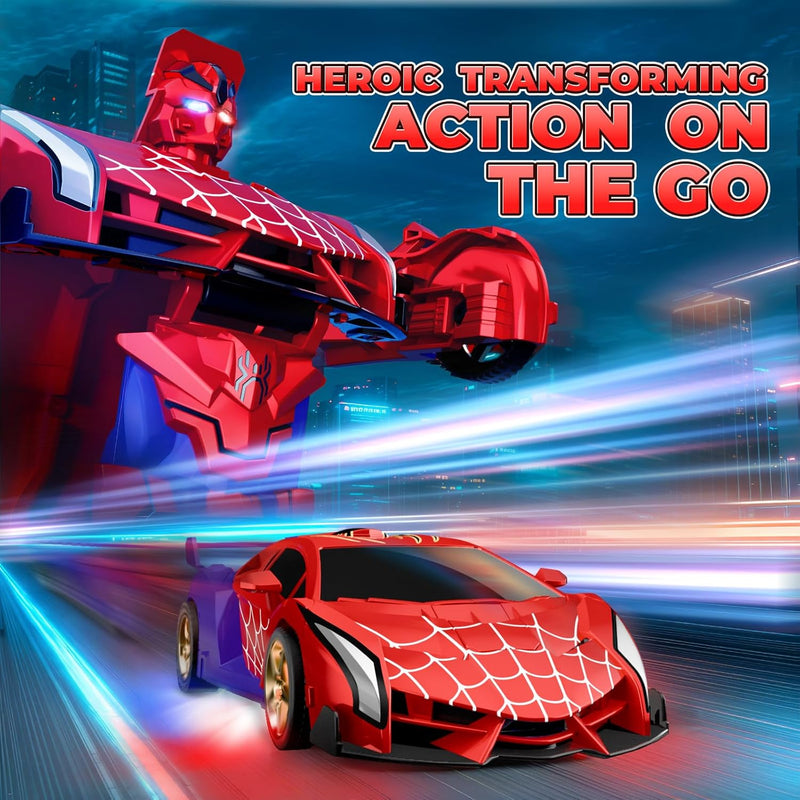 Spider Transform RC Car with Eye & Underbody Lights, 2.4GHz Remote Control, Fast 360°Rotation Robot Toy for Boys 3-12 Years Old