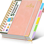 5 Subject Spiral Notebook Journal with Removable Dividers Tabs, 300 Pages Organizer Notebooks for Work School, 8"x10" Hardcover Leather Notebook College Ruled, Large Lined Journal for Women Men,Green