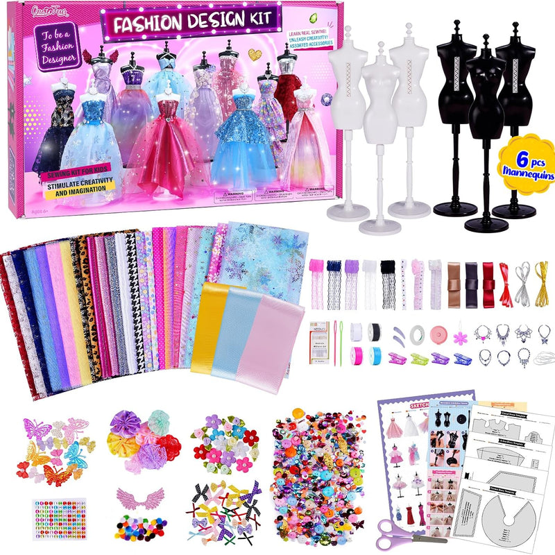 800+Pcs Fashion Designer Kits for Girls with 6 Mannequins - Girls Fashion Design Craft Kit, Sewing Kit for Kid 8-12, Birthday Gifts for Teens Girl 6 7 8 9 10 11 12