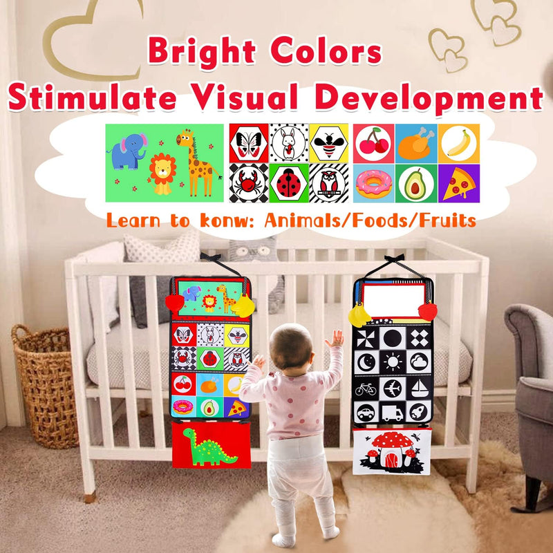 Tummy Time Baby Mirror & Soft Book: Newborn Brain Development, Teething Toy, High Contrast Patterns