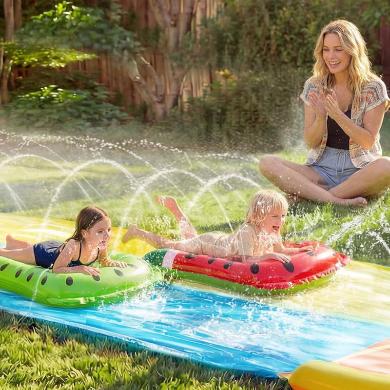 Sloosh Water Slides with 2 Inflatable Boards,22.5ft Double Lane Splash Slip Lawn Water Slide with Advanced Sprinklers Summer Toy for Kids Adults Fun Backyard Summer Outdoor, Orange