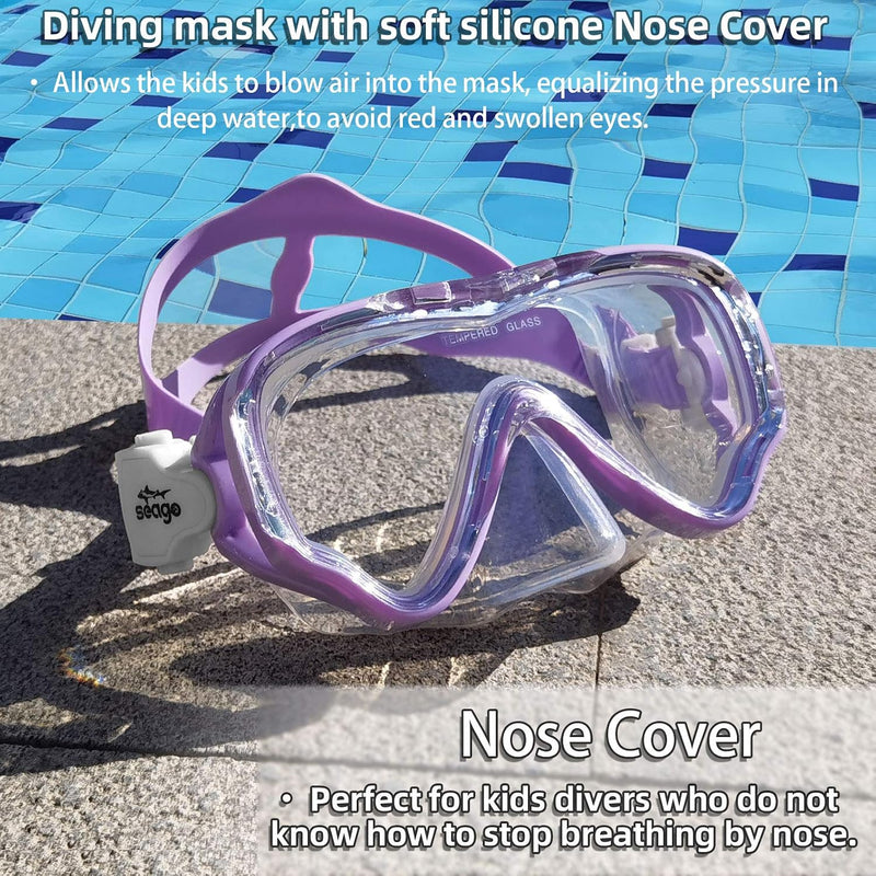 Seago Kids Swim Goggles Snorkel Diving Mask for Youth(5-15), Anti-Fog 180° Clear View
