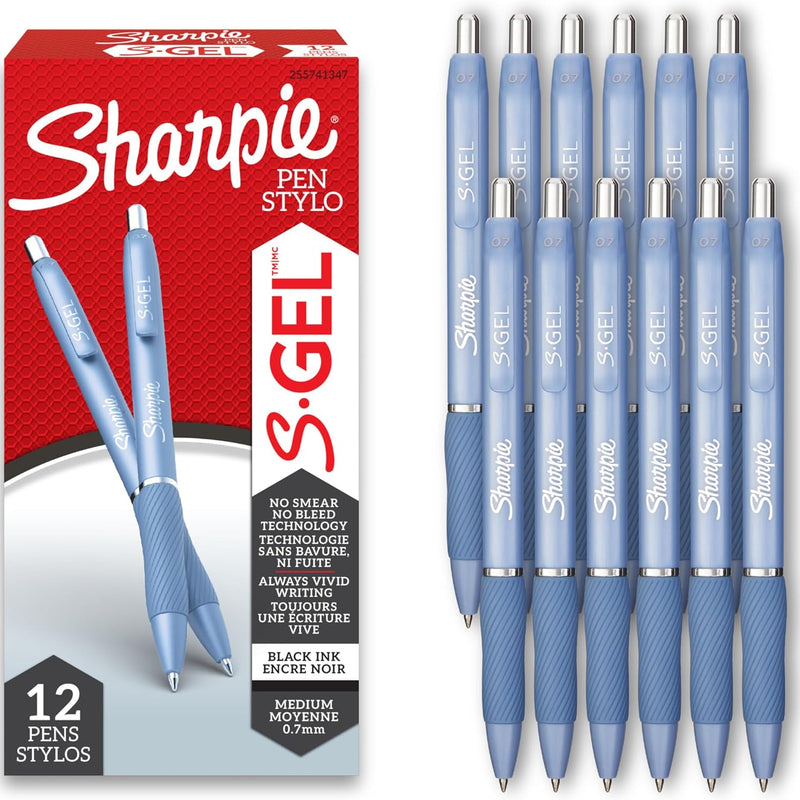 Sharpie S-Gel Gel Pens, Medium Point (0.7mm), Assorted Fashion Barrels, Black Ink, 12 Count - Office, Teacher, School Supplies
