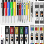 Nicpro 11 Pack Carpenter Pencil Set with Sharpener, Mechanical Carpenter Pencils with 40 Refill, Automatic Center Punch and Carbide Scribe Tool, Heavy Duty Construction Pencil for Architect-With Case