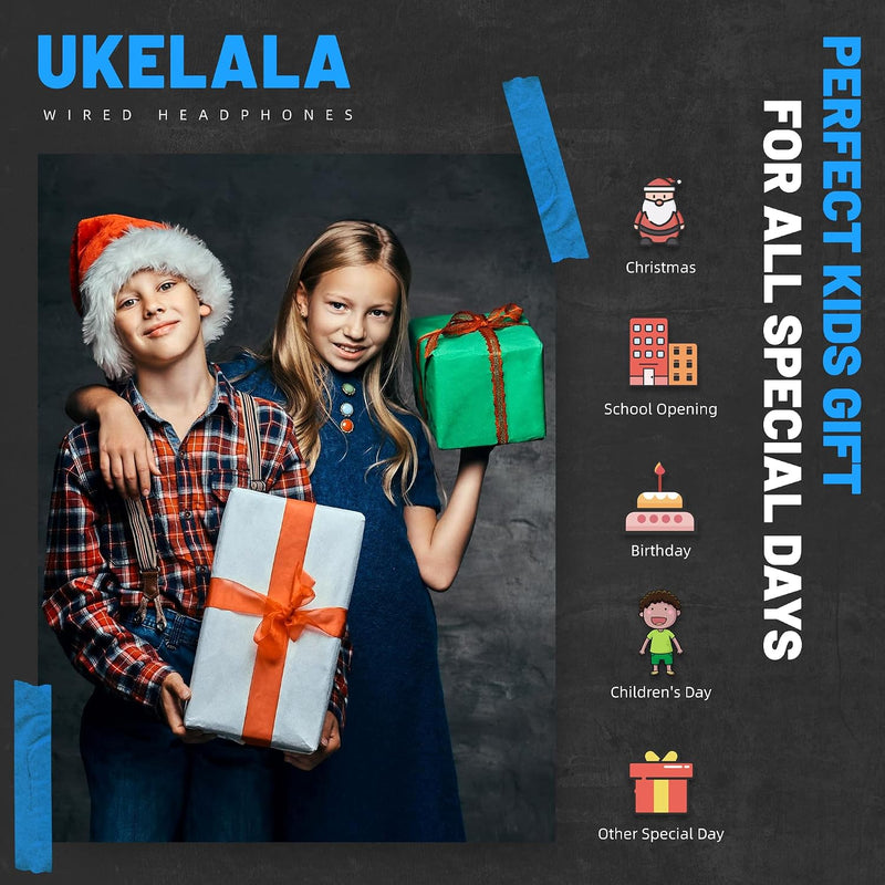 UKELALA U2B Active Noise Canceling Wired & Wireless Bluetooth 6.0 Headphones with Microphone, Foldable Lightweight Head Phones with Volume Control‌ for Kids Adult School Black Blue