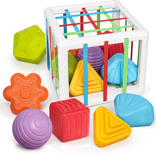 LiKee Montessori shape sorter toys for 1 year old, 6pcs multi sensory shapes, 12+ months developmental learning