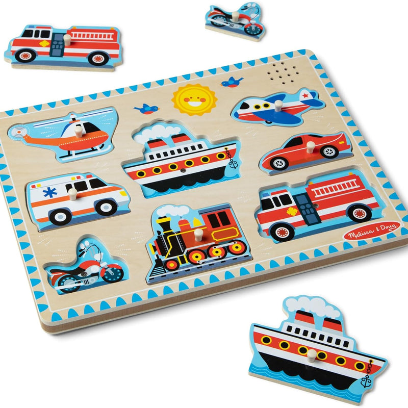 Melissa & Doug Wooden 8-Piece Vehicle Sound Puzzle for Toddlers and Kids Ages 2+