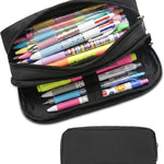 Della Gao Large Pencil Case, Big Capacity Pencil Pouch with 2 Compartments, Office Pencil Bag with Zipper, Big Pen Case for Adults (01-Black)