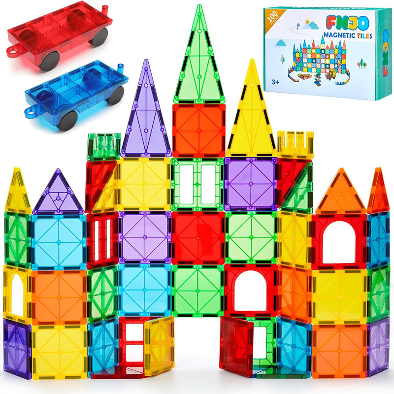 FNJO 100PCS Magnetic Tiles Building Blocks STEM Toy for Kids 3-10 Years Old